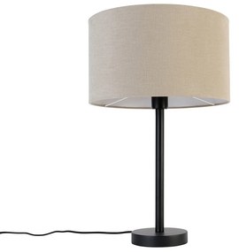 Moderne tafellamp zwart met stoffen kap lichtbruin 35cm - Simplo