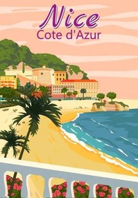 Ilustratie Nice French Riviera coast poster vintage., VectorUp