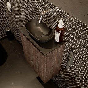 Mondiaz Fowy toiletmeubel 40cm dark brown met zwarte waskom midden zonder kraangat