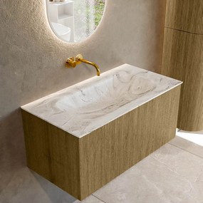 Mondiaz Kurve-dlux 90cm badmeubel dusk met 1 lade en wastafel big small midden zonder kraangat glace