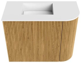 Mondiaz Joya 50cm toiletmeubel ronding rechts oak met wastafel faye links zonder kraangat talc