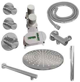 Brauer Chrome Carving complete inbouw regendouche set 02 met 30cm douchekop, rechte muurarm en staafhanddouche chroom