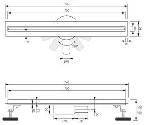 Brauer XS douchegoot 70cm met flens en draaibare sifon RVS geborsteld