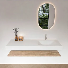 Zaro Alan badmeubel 140cm met planchet washed oak en vrijhangende wastafel cloud rechts 1 kraangat talc