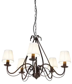 Kroonluchter bruin plissé crème klemkap 5-lichts - Giuseppe Klassiek / Antiek E14 rond Binnenverlichting Lamp