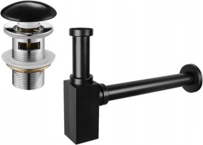 Mexen halve sifon wastafel vierkant met keramische klik-klak plug, met overloop, zwart - 7992060-75