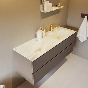 Mondiaz Vica DLux badmeubel 130cm smoke 2 lades met wastafel frappe rechts 1 kraangat