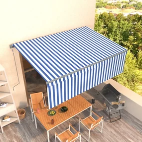 vidaXL Luifel automatisch uittrekbaar met rolgordijn 4x3 m blauw wit
