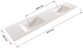 Zaro Sevilla Solid Surface badmeubel 200cm mat army groen 2 kraangaten dubbele spoelbak met 4 lades