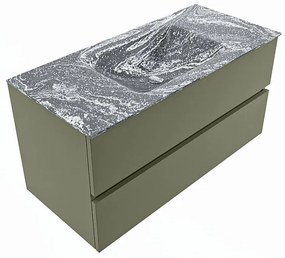 Mondiaz Vica DLux badmeubel 100cm army 2 lades met wastafel lava midden zonder kraangat