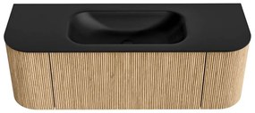 Mondiaz Kurve 130cm badmeubel ronding links/rechts oak met 1 lade en 2 deuren en wastafel big small midden 1 kraangat urban