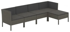 vidaXL 5-delige Loungeset met kussens poly rattan grijs