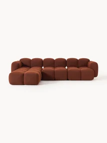 Modulaire bank Tayla (4-zits) van bouclé met poef (links/rechts)