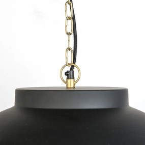 Eettafel / Eetkamer Hanglamp zwart met messing binnenkant 60 cm - Hoodi Industriele / Industrie / Industrial E27 rond Binnenverlichting Lamp