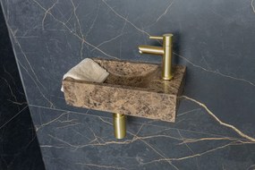 Saniclear Dark Emperador fonteinset met rechte kraan in geborsteld messing