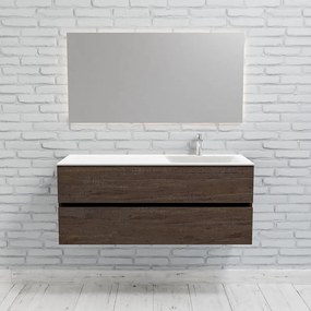 Zaro Valencia Solid Surface badmeubel 120cm donker eiken 1 kraangat spoelbak rechts met 2 lades