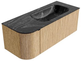 Mondiaz Kurve-dlux 115cm badmeubel ronding links oak met 1 lade en deur en wastafel big small kraangat rechts lava