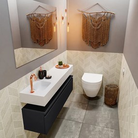 Mondiaz Andor toiletmeubel 120cm mat zwart met witte wastafel links met kraangat