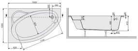 Plazan Ekoplus hoekbad 150x100cm wit links inclusief potenset