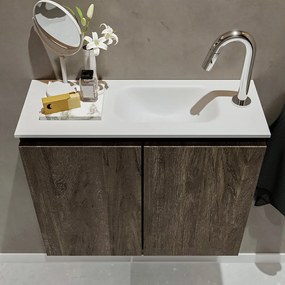 Mondiaz Ture 60cm toiletmeubel dark brown met wastafel talc rechts 1 kraangat