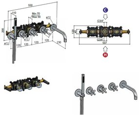 Hotbath Chap inbouwthermostaat met 2 stopkranen met uitloop geborsteld messing PVD