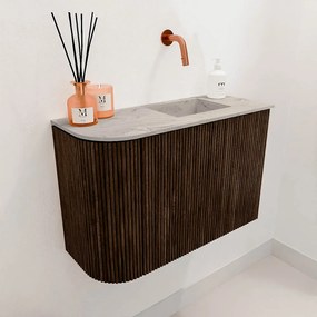 Mondiaz Joya DLux 60cm toiletmeubel ronding links walnut met wastafel faye rechts zonder kraangat glace