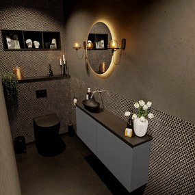 Mondiaz Fowy toiletmeubel 120cm dark grey met zwarte waskom links zonder kraangat