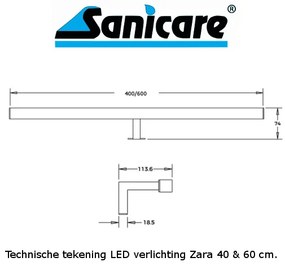 Sanicare spiegelverlichting LED Zara 60 cm