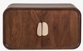 Hangend Badkamermeubelset 95x45 Cm Van Mangohout En Natuurlijke Kivalina-steen Travertijn - Donker Mangohout & Without Sink & Spiegelloze & Zonder -