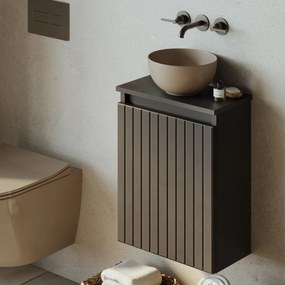 Fontana Bano toiletmeubel ribbelfront mat zwart 40x22cm met waskom in taupe