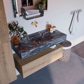 Mondiaz Alan DLux badmeubel 100cm washed oak 1 lade met wastafel lava midden zonder kraangat