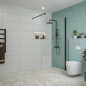 Fortifura Galeria inloopdouche - 110x200cm - helder glas - wandarm - mat zwart SW915250/SW797905