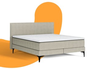 Emma Signature Boxspring Bed 140x200 - Donkergrijs - Effen Hoofdbord - Zwart metaal Pootjes