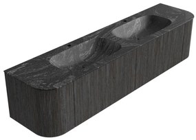 Mondiaz Kurve-dlux 190cm badmeubel ronding links/rechts shadow met 2 lades en deuren en wastafel stor small dubbel 2 kraangaten lava