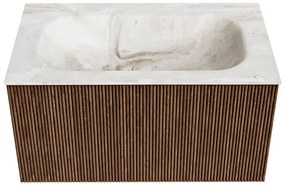 Mondiaz Kurve-dlux 80cm badmeubel walnut met 1 lade en wastafel big small midden 1 kraangat frappe