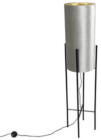 Stoffen Moderne vloerlamp zwart met velours grijze kap - Rich Modern E27 cilinder / rond Binnenverlichting Lamp