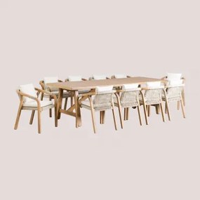 Set Van Rechthoekige Tafel (260x100 Cm) En 10 Tuinstoelen In Acaciahout Dubai Gardenia Wit & Rustiek Acaciabruin - Sklum