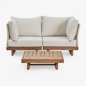 Woonkamerset Met 2-delige Modulaire Bank Met 2 Hoekfauteuils En Salontafel In Dailin Acaciahout Acacia Bruin - Sklum