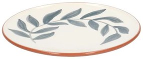 Bord, terracotta, blauw blad, 21 cm