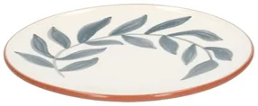 Bord, terracotta, blauw blad, 21 cm