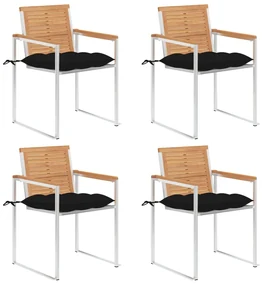 vidaXL Tuinstoelen 4 st met kussens massief teakhout