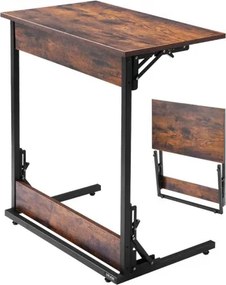 VEVOR Bijzettafel Salontafel Opvouwbaar met Metalen Frame en Verstelbare Voeten, C-vormige Salontafel voor Woonkamer Slaapkamer Kantoor 60 x 37 x 70 cm TV-lade, Salontafel Bruin en Zwart