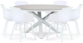 Tuinset Ronde Tuintafel 6 personen 150 cm Kunststof Wit  Lifestyle Garden Furniture Salina/Livorno