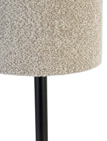 Moderne tafellamp zwart met boucle kap taupe 20 cm - Simplo Design E27 rond Binnenverlichting Lamp