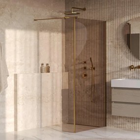 BRAUER Oblivion Inloopdouche - 100x200cm - 30 cm zijwand - glascoating - brons glas - geborsteld goud PVD GS-OBI2B10030200GG