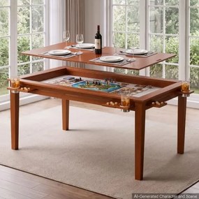 VEVOR Bordspeltafel 160x100x76cm 2-in-1 Spel- &amp; Eettafel Draagvermogen 200kg, Ruim voor 6 spelers, Massief hout, met afneembare tafelbladen, bekerhouders, leren speelmat en uitschuifbare dienbladen