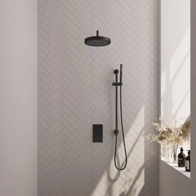 Brauer Stripe inbouw regendouche met 25cm hoofddouche, met gebogen muurarm, glijstang en staafhanddouche set 20 zwart mat