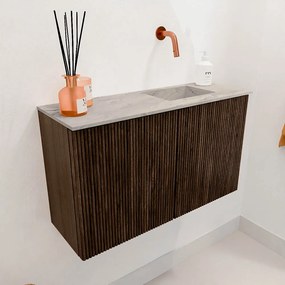 Mondiaz Joya DLux 70cm toiletmeubel walnut met wastafel faye rechts zonder kraangat glace