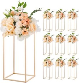 VEVOR Bruidsbloemenstandaard 220x220x400mm, set van 10 bloemenstandaards met acrylplank, rechthoekige plantenstandaards voor bruiloften, feesten, verjaardagen, tafeldecoratie, roségoud