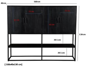 Dressoir Kala 4-deurs 160cm  - Staal/Mangohout - Giga Meubel - Industrieel & robuust